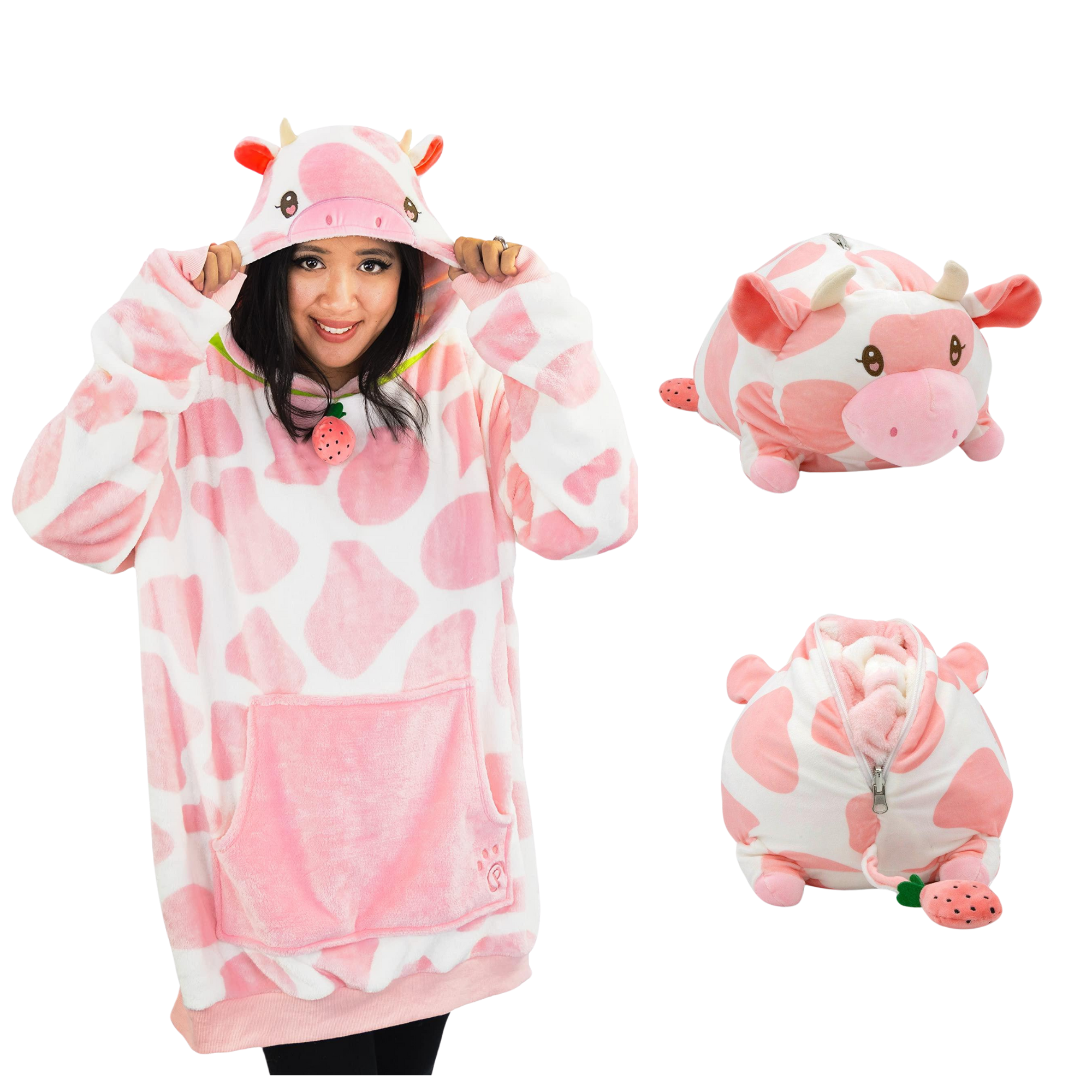 Strawberry Cow Snugible 2-in-1 Blanket Hoodie & Pillow