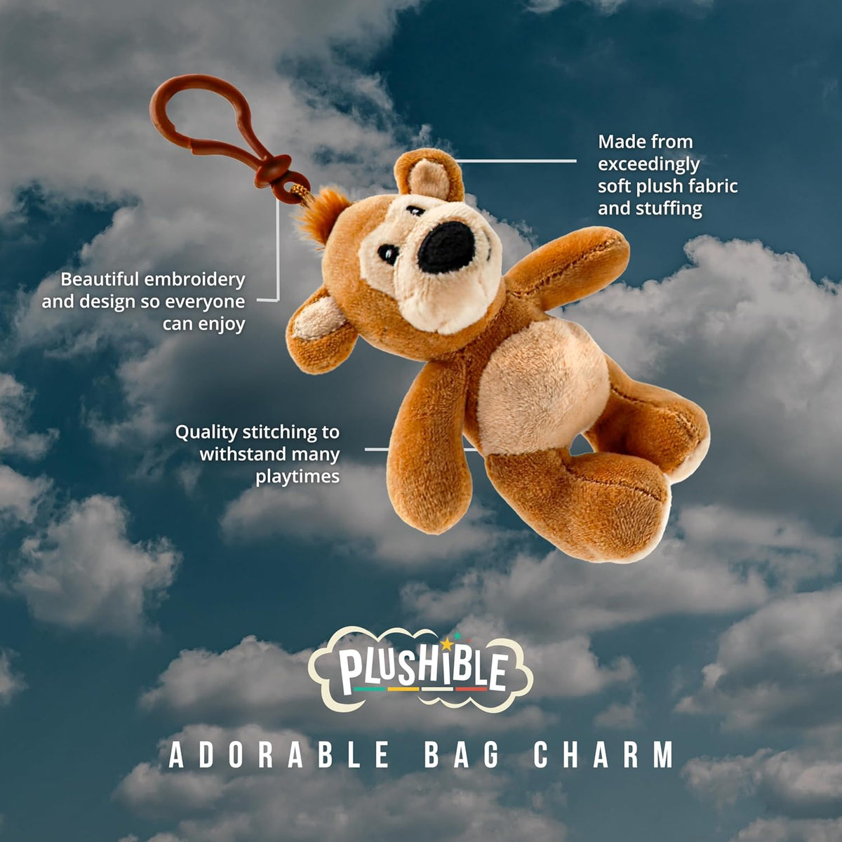 Plushible Plush Keychain – Teddy Bear Bag Clip, 8” – Pawley