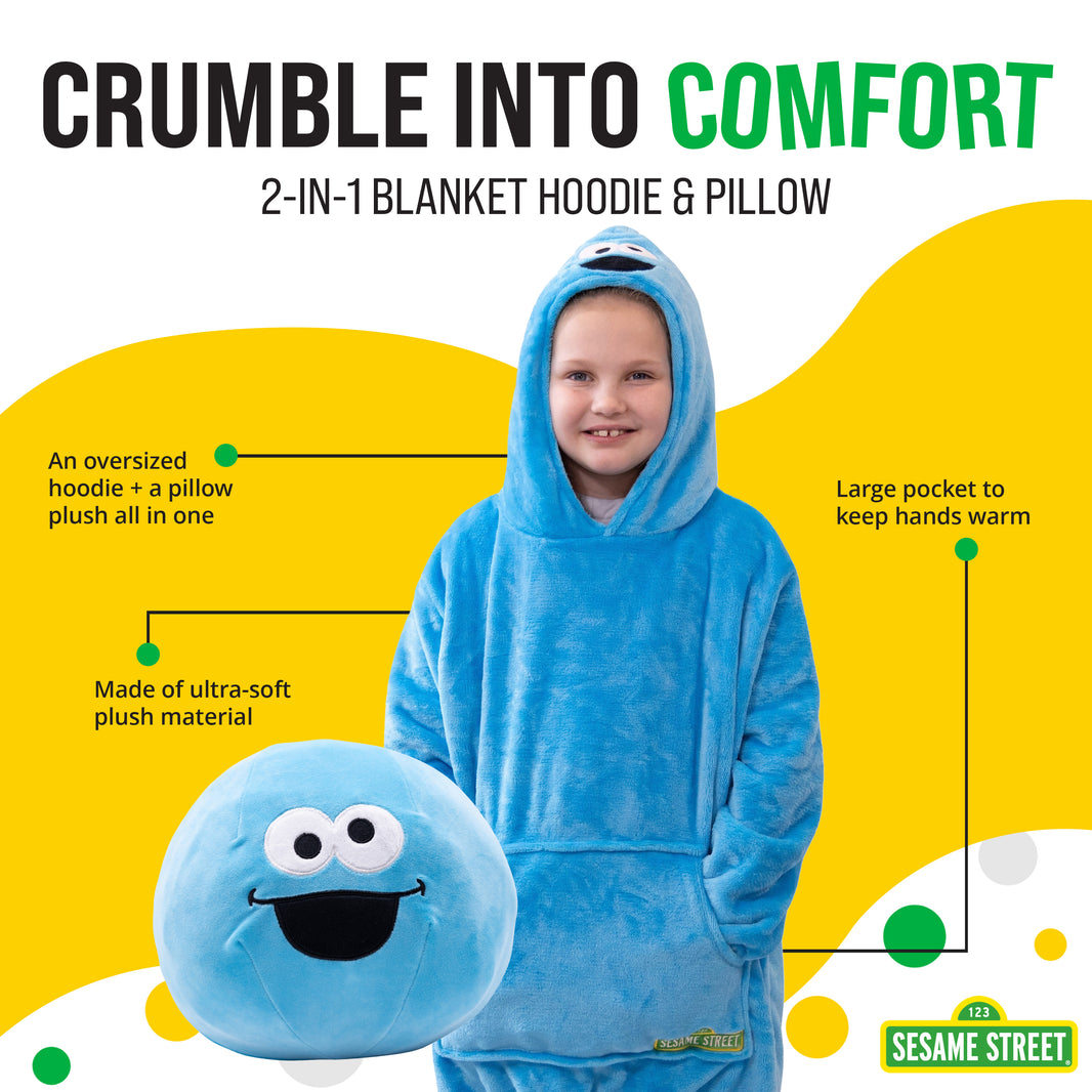 Sesame Street | Cookie Monster Kids Snugible 2-in-1 Blanket Hoodie & Pillow
