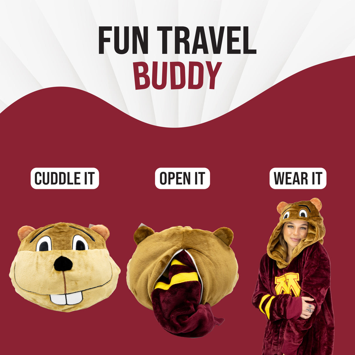 University of Minnesota Gophers Goldy Snugible 2-in-1 Blanket Hoodie & Pillow