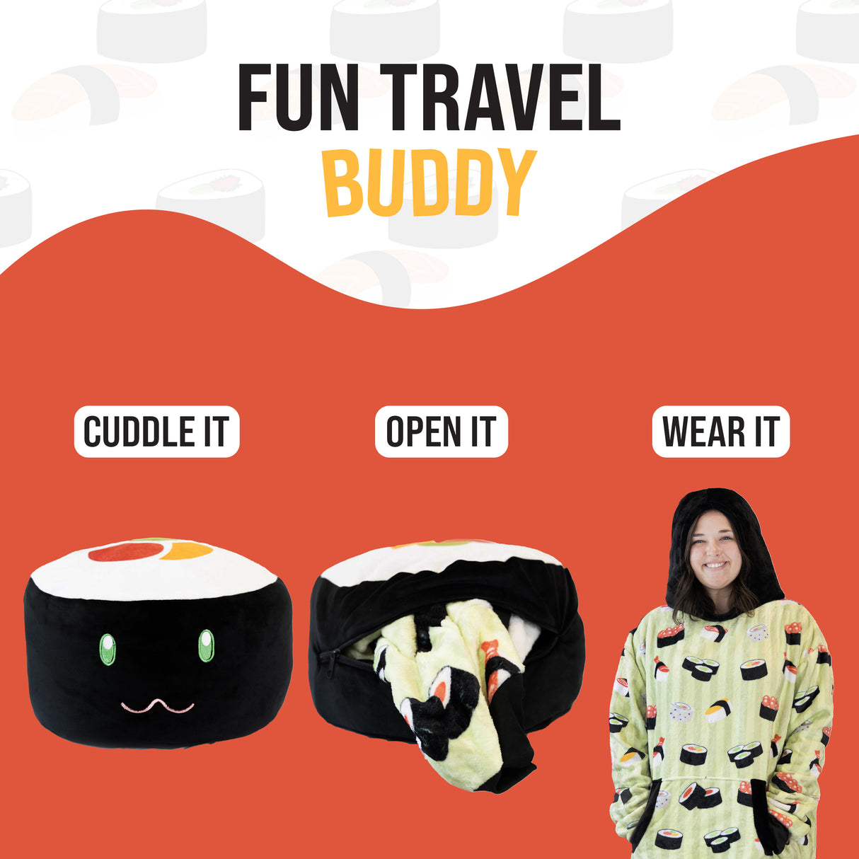 Sushi Snugible 2-in-1 Blanket Hoodie & Pillow