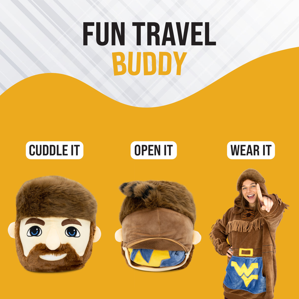 West Virginia University Mountaineer Snugible 2-in-1 Blanket Hoodie & Pillow