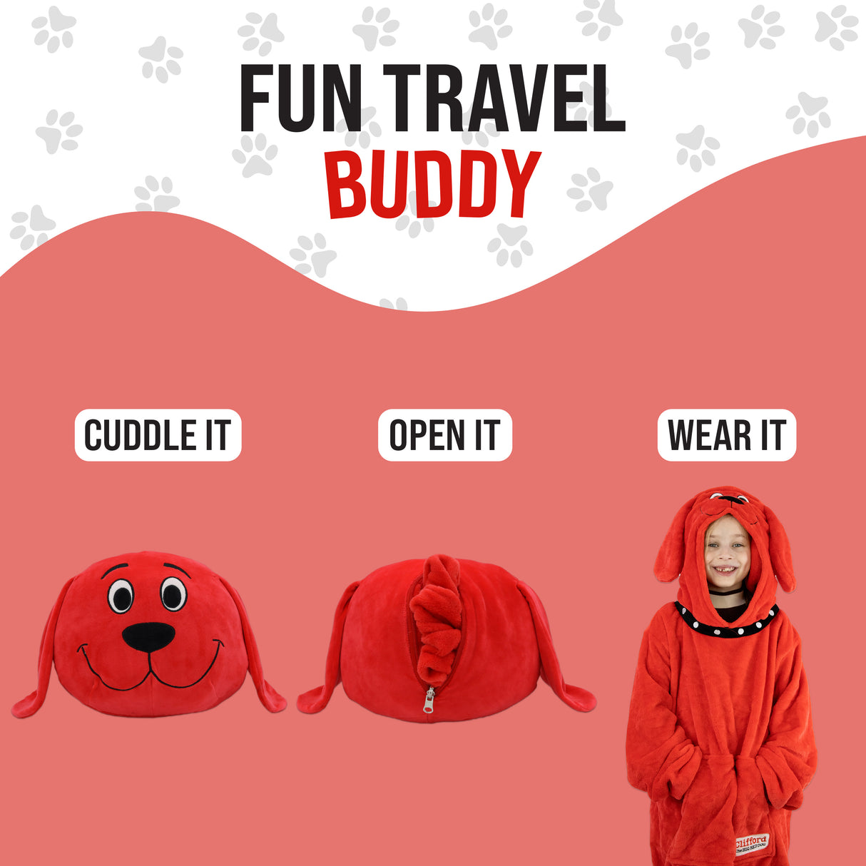 Clifford The Big Red Dog Kids Snugible 2-in-1 Blanket Hoodie & Pillow
