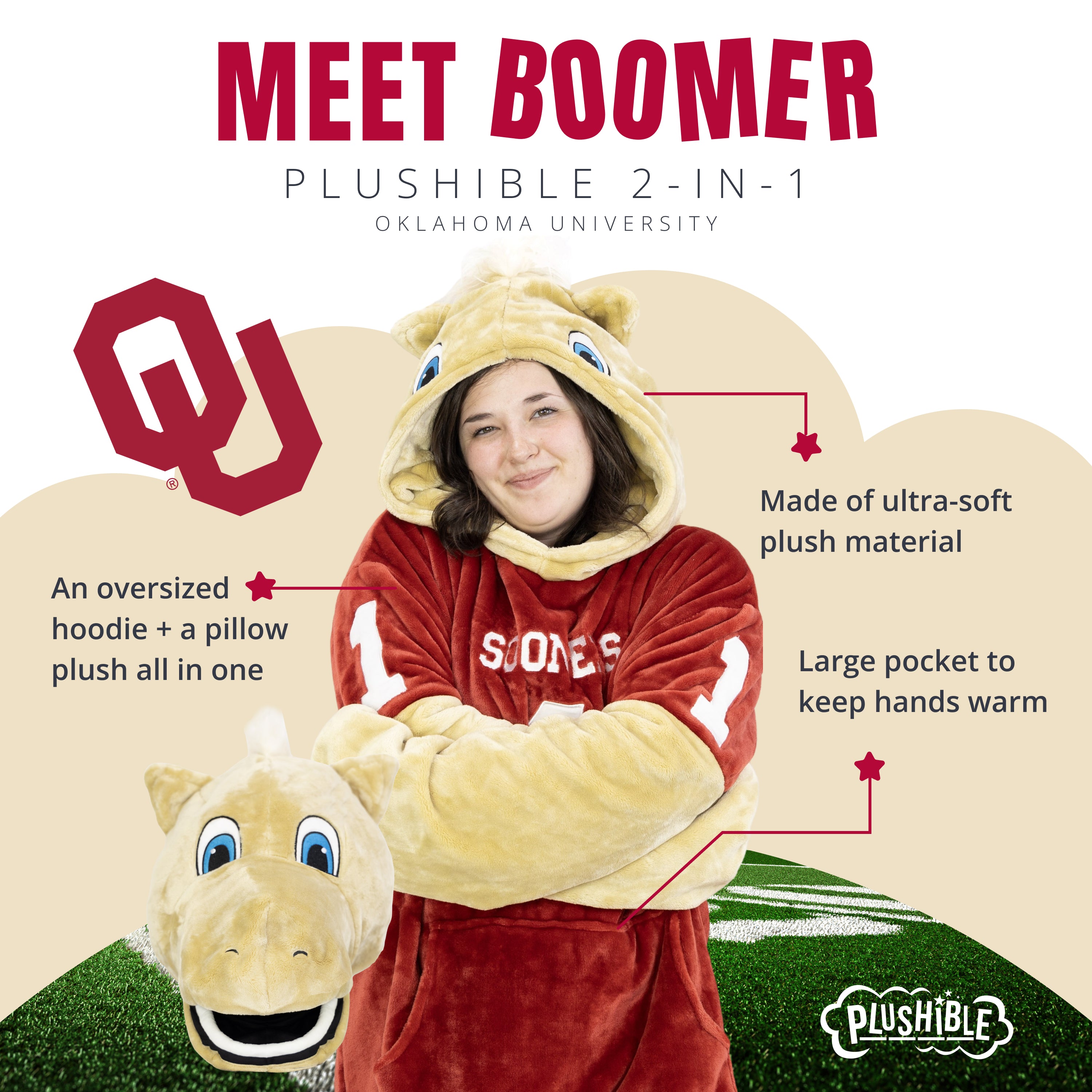 University of Oklahoma Boomer Snugible 2-in-1 Blanket Hoodie & Pillow