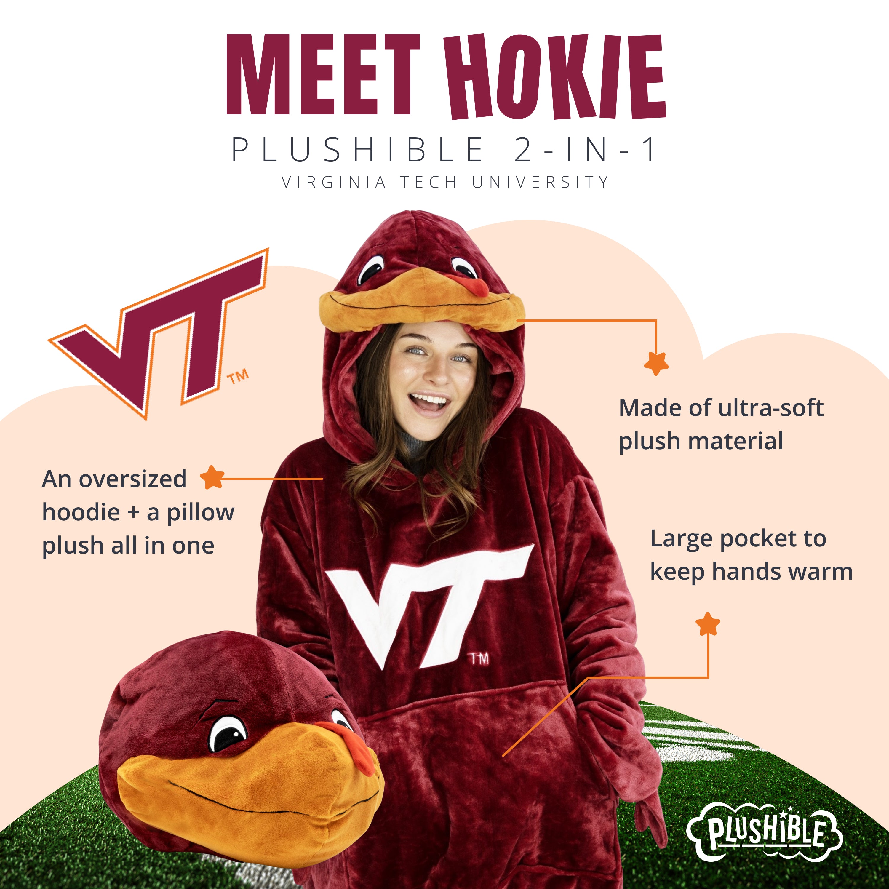 Virginia Tech Hokie Snugible | Blanket Hoodie & Pillow