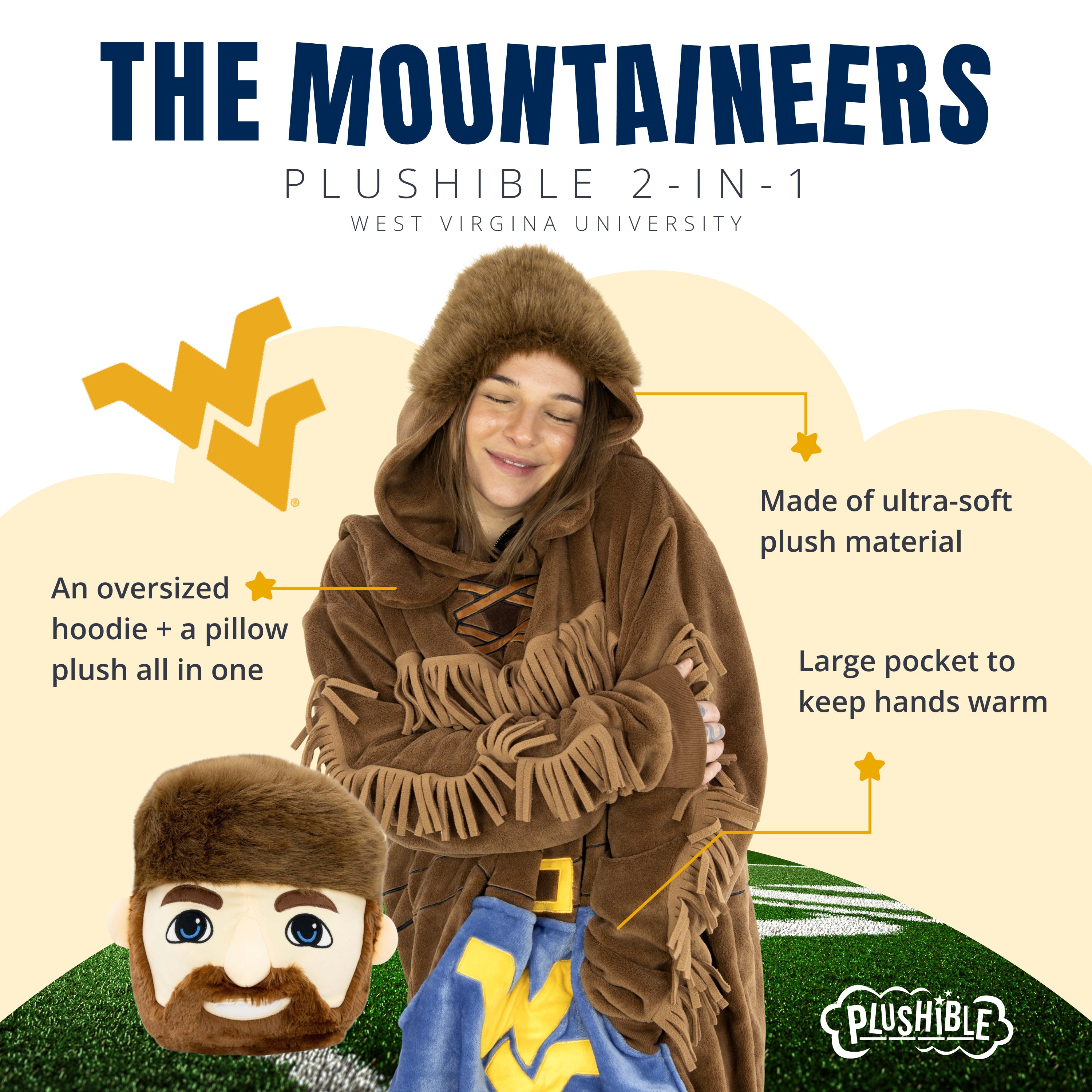 West Virginia University Mountaineer Snugible 2-in-1 Blanket Hoodie & Pillow