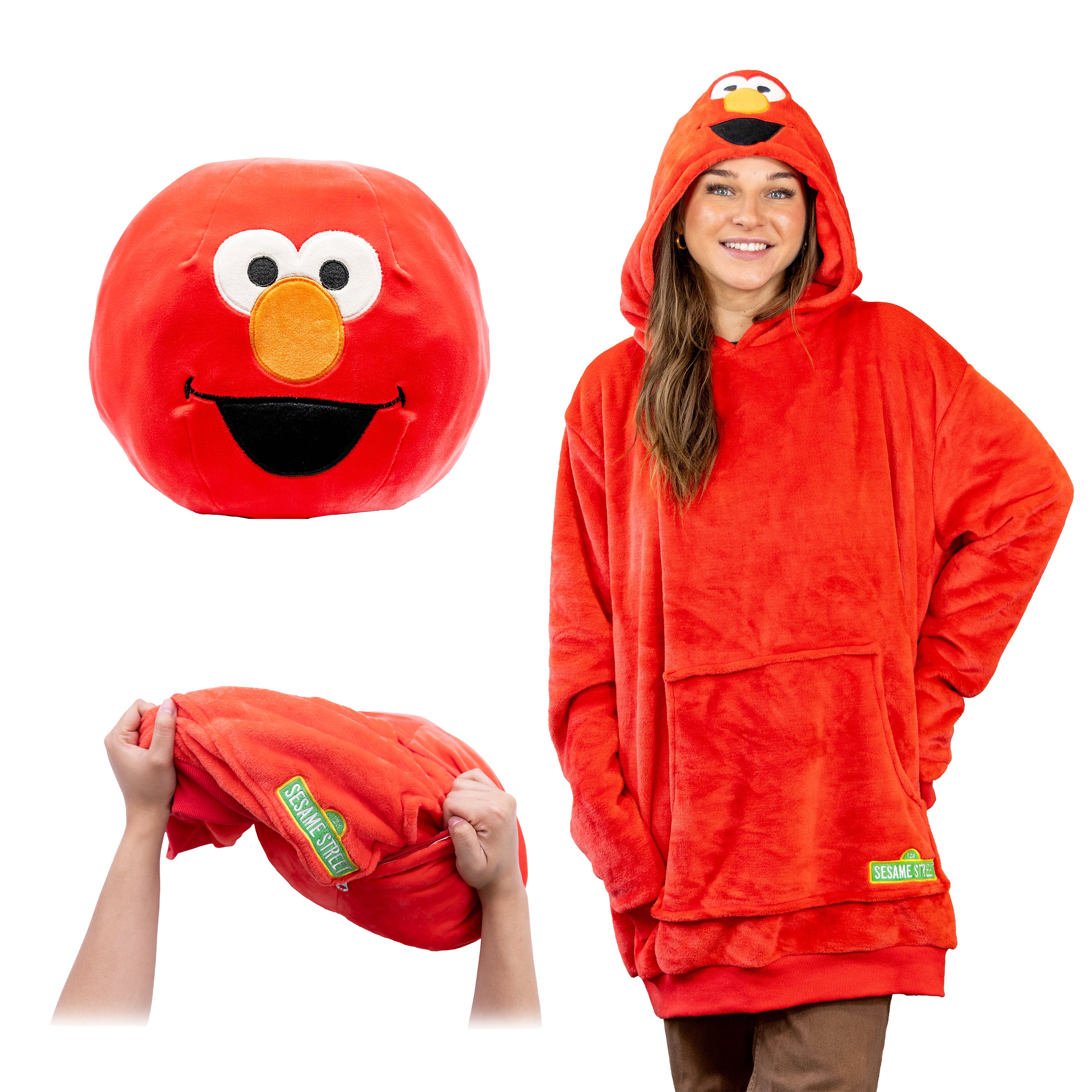 Sesame Street | Elmo Adult Snugible 2-in-1 Blanket Hoodie & Pillow