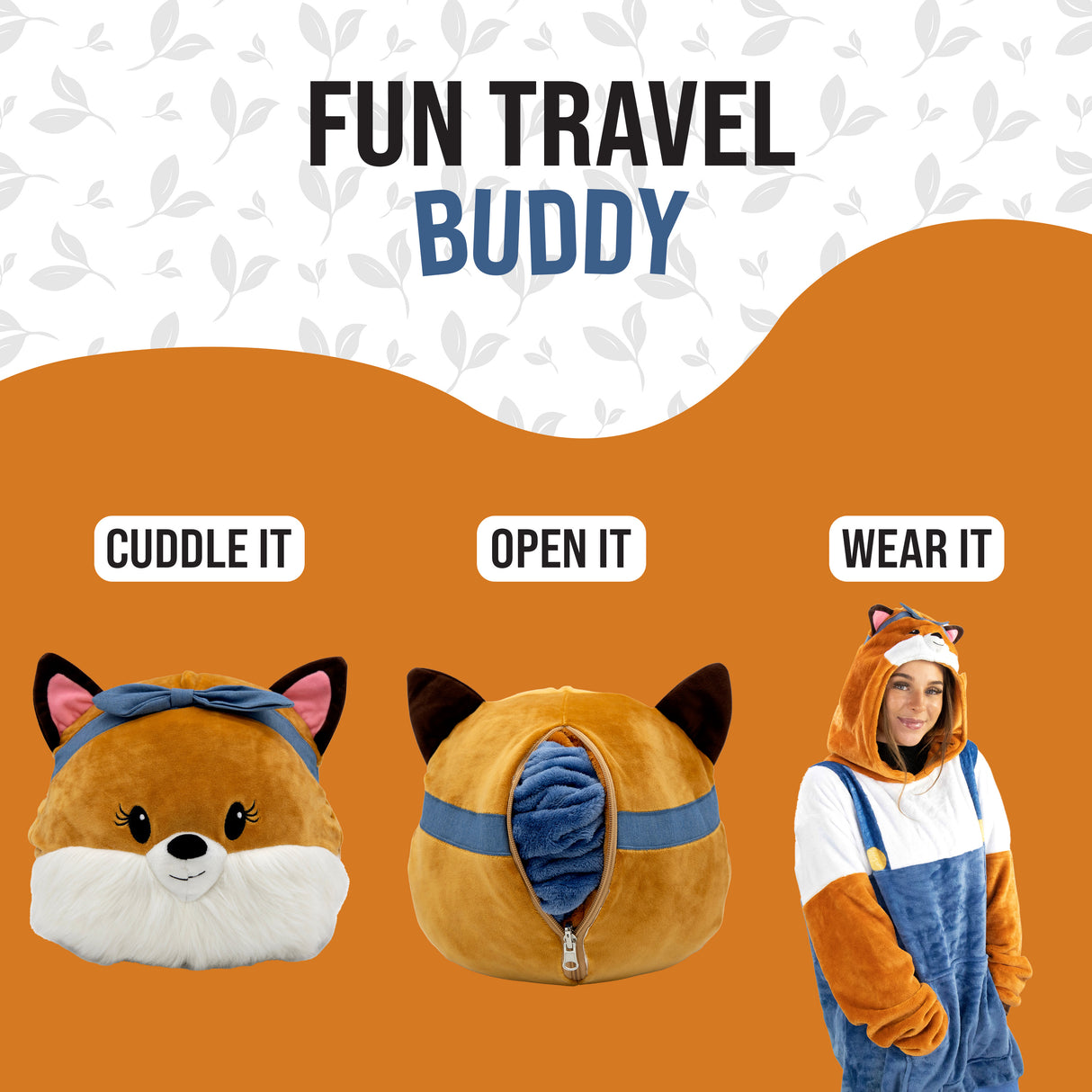 Sharewood Forest Friends Snugible Fiona the Fox Adult | Blanket Hoodie & Pillow