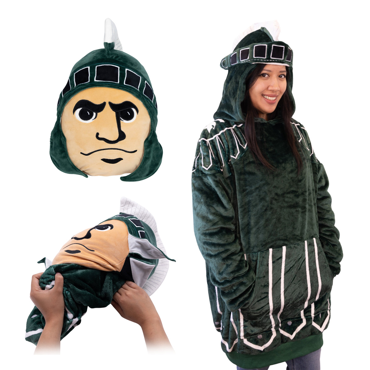 Michigan State Spartans Snugible Blanket Hoodie 2-in-1 Plush Pillow MSU