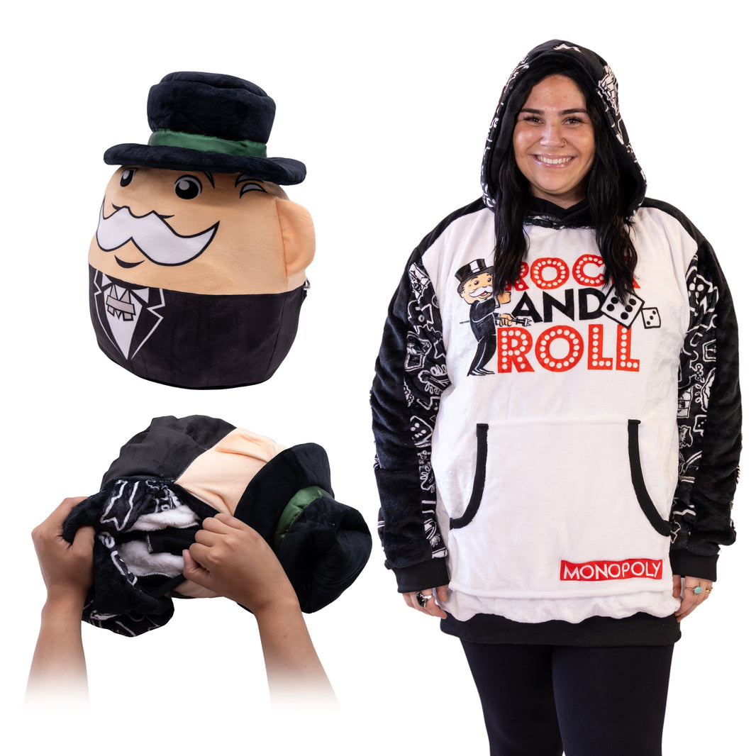 Hasbro Monopoly Rock & Roll Snugible Hoodie Blanket 2in1 Plush Pillow