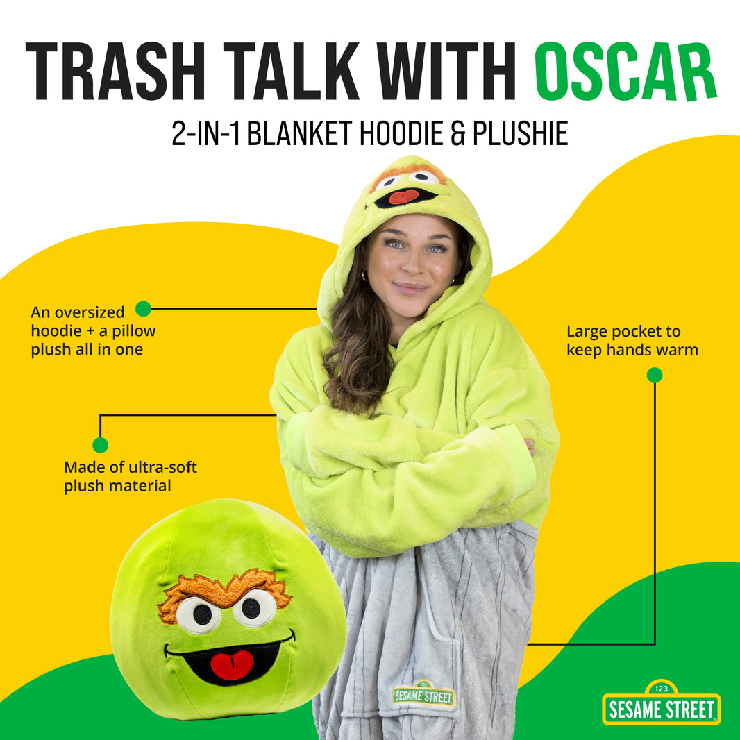 Sesame Street | Oscar the Grouch Adult Snugible 2-in-1 Blanket Hoodie & Pillow