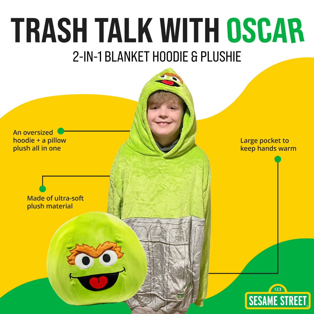 Sesame Street | Oscar The Grouch Kids Snugible 2-in-1 Blanket Hoodie & Pillow