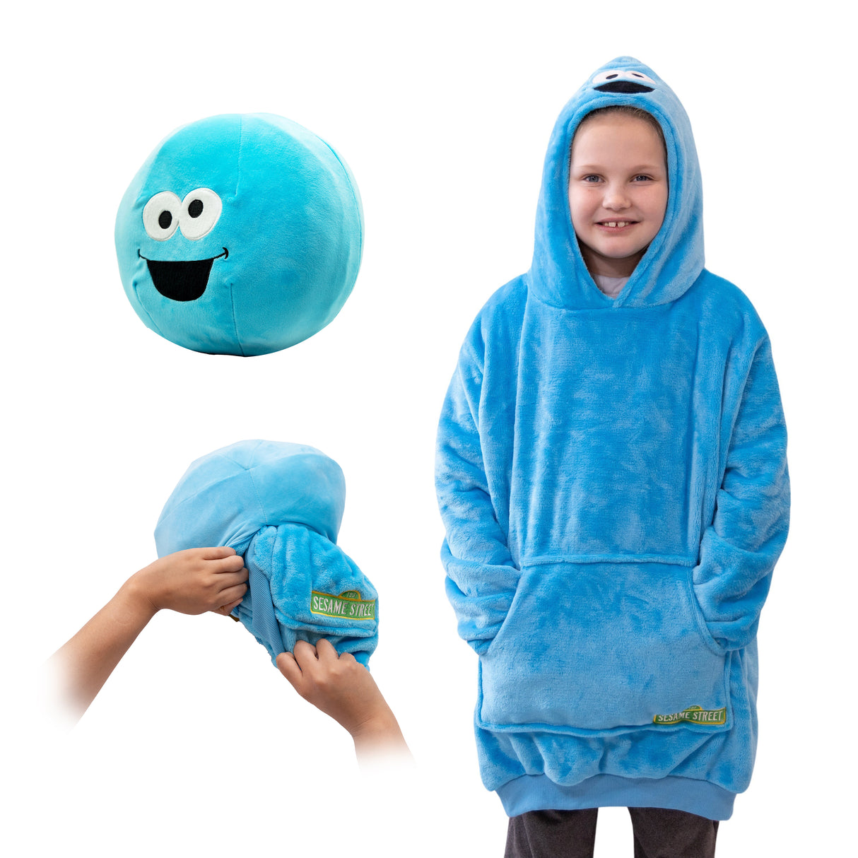 Sesame Street Cookie Monster Kids 2‑in‑1 Blanket Hoodie & Pillow Plush