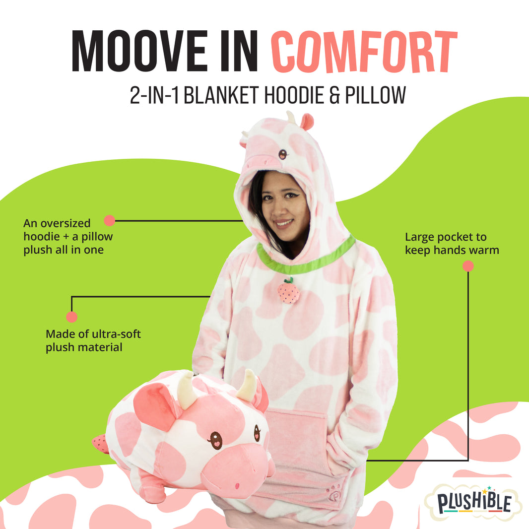 Strawberry Cow Adult Snugible 2-in-1 Blanket Hoodie & Pillow