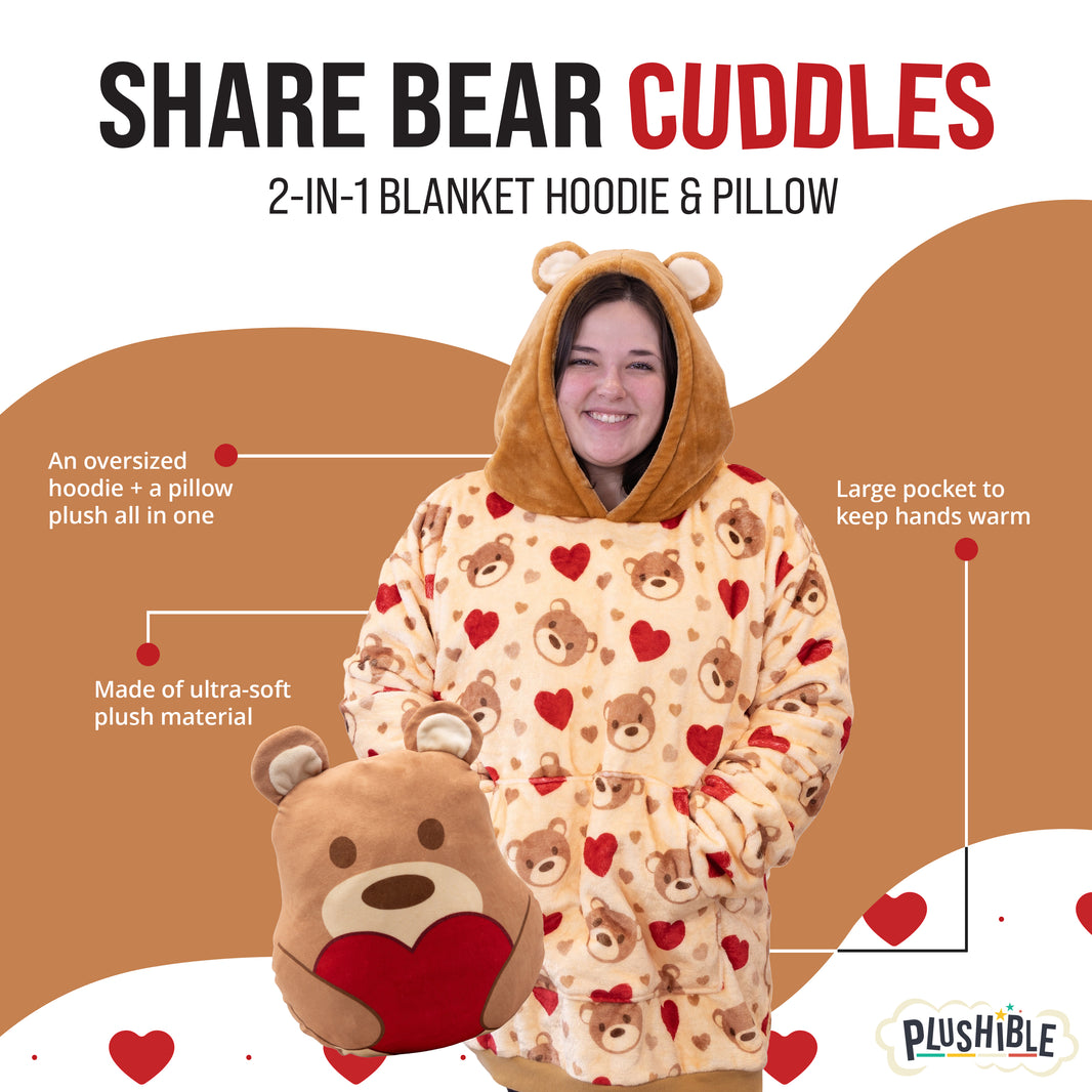 Teddy Hearts Snugible 2-in-1 Blanket Hoodie & Pillow
