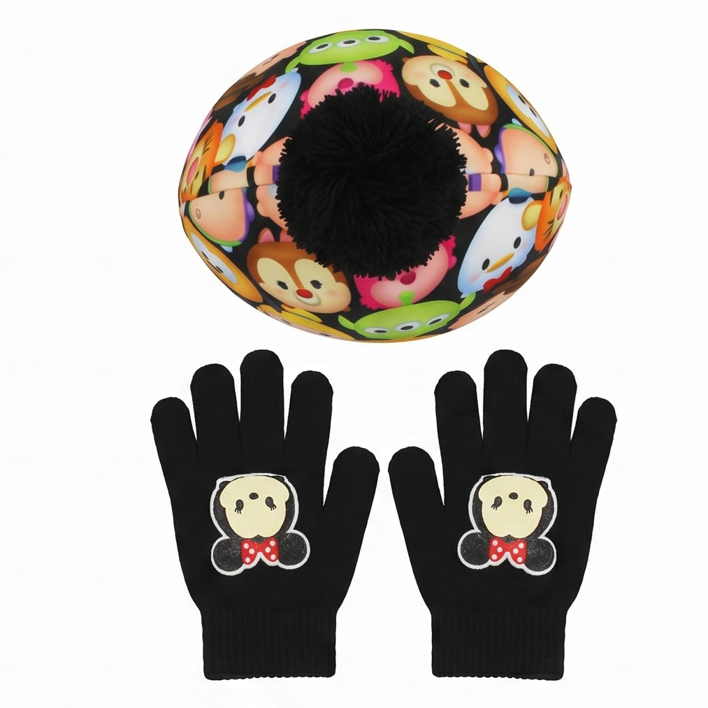 Tsum Tsum Youth Beanie Hat and Gloves Set (One Size, Minnie Black)