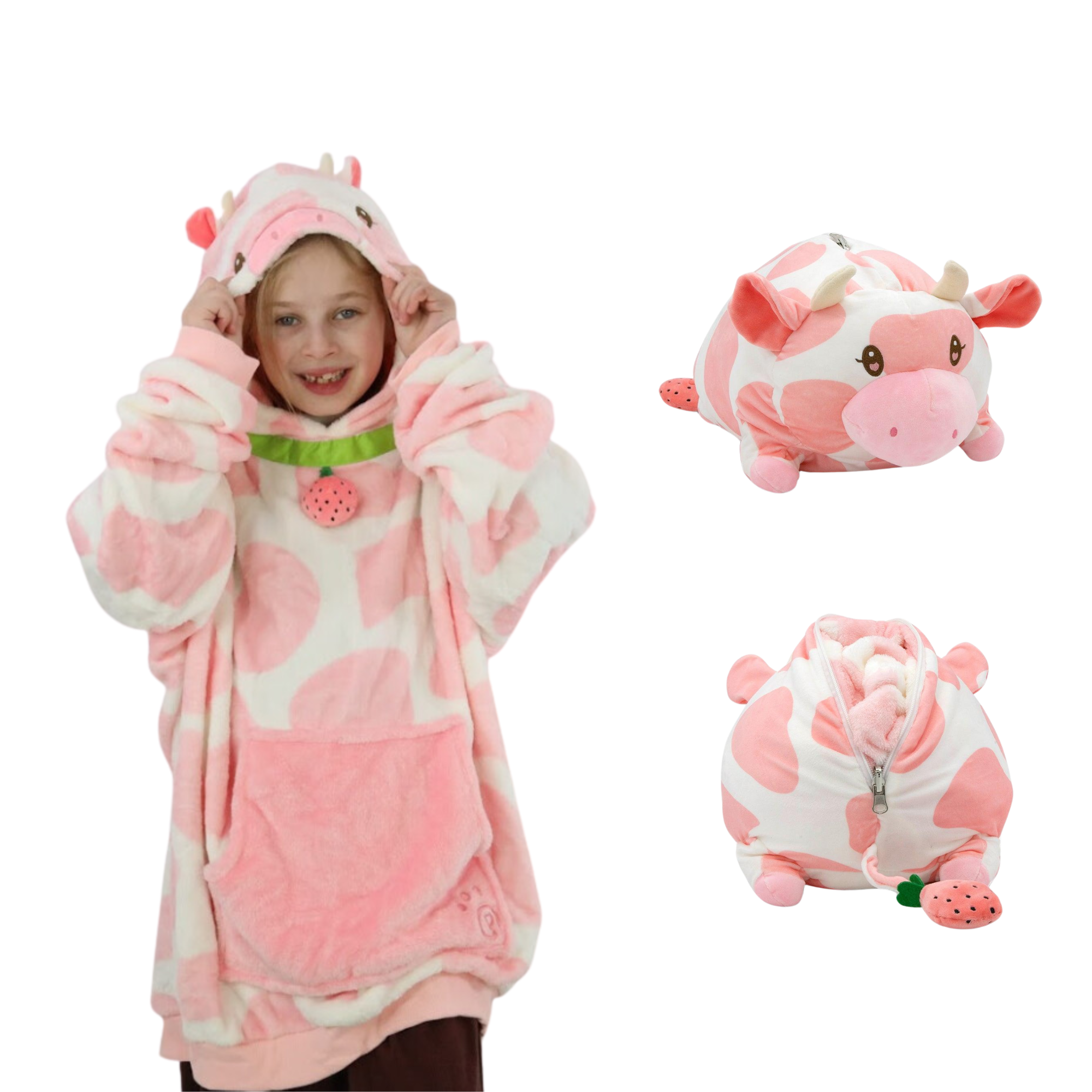 Strawberry Cow Kids Snugible 2-in-1 Blanket Hoodie & Pillow