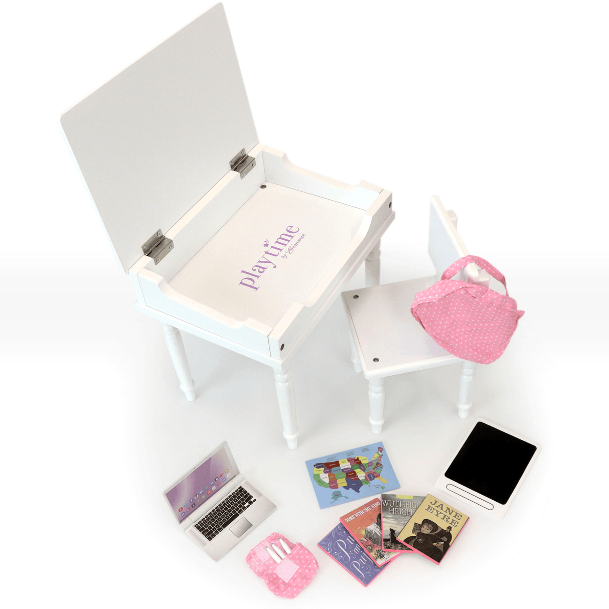 Playtime by Eimmie Furniture Desk and Chair with Classroom Accessories-18 Inch Doll - OrangeOnions Wholesale