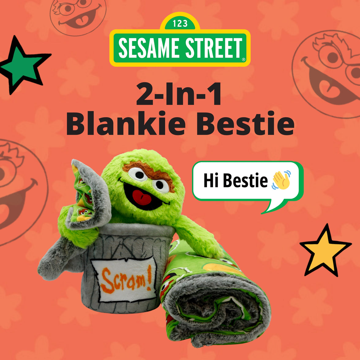 Sesame Street | Oscar The Grouch Blankie Bestie 2-in-1 Blanket & Plush