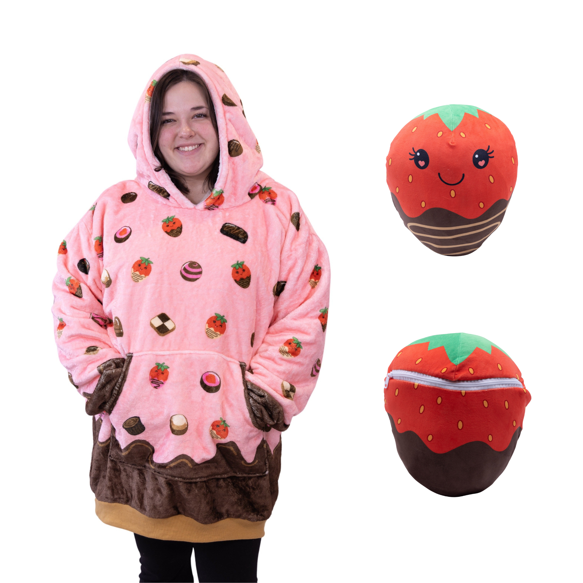 Chocolate Strawberry Snugible 2-in-1 Blanket Hoodie & Pillow