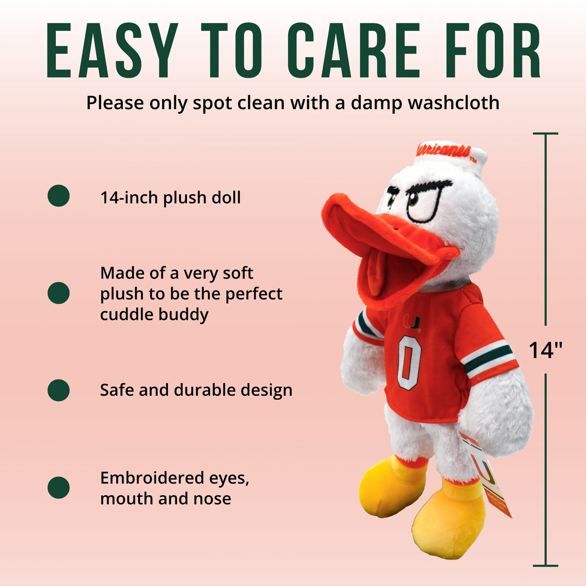 University of Miami Sebastian The Ibis 14 Inch Plush Figure "Wholesale"