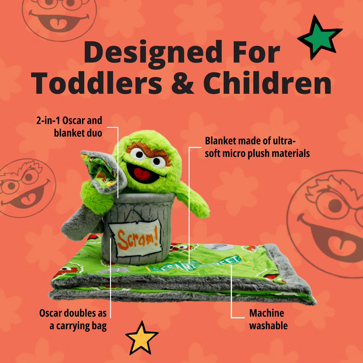 Sesame Street | Oscar The Grouch Blankie Bestie 2-in-1 Blanket & Plush
