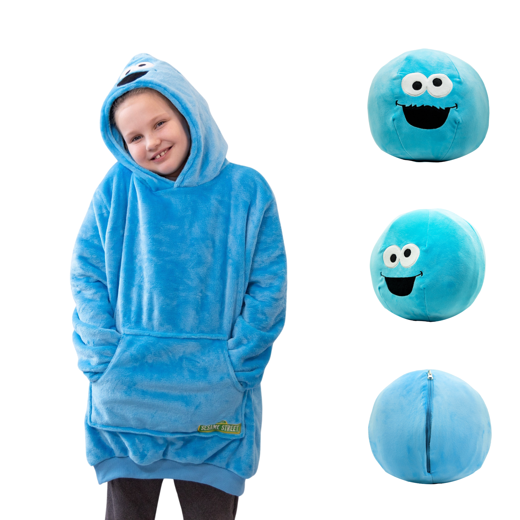 Sesame Street | Cookie Monster Kids Snugible 2-in-1 Blanket Hoodie & Pillow
