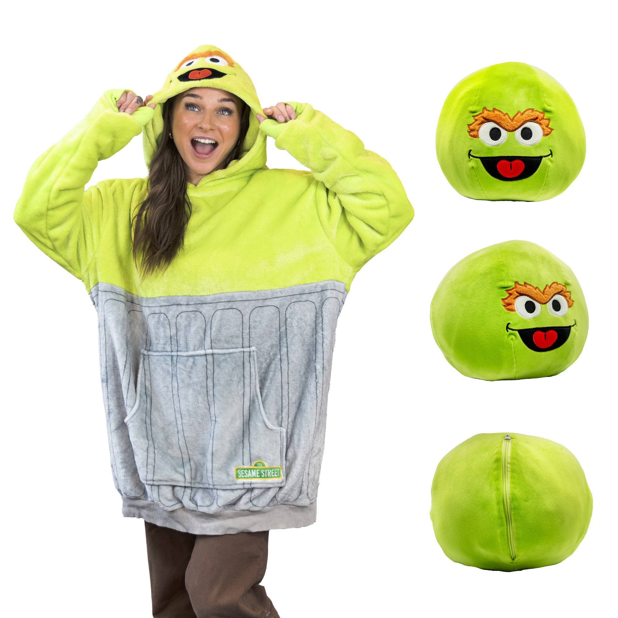 Sesame Street | Oscar the Grouch Adult Snugible 2-in-1 Blanket Hoodie & Pillow