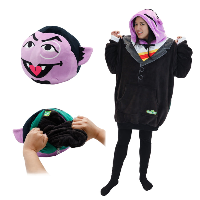 Sesame Street | Count Von Count Adult Snugible 2-in-1 Blanket Hoodie & Pillow