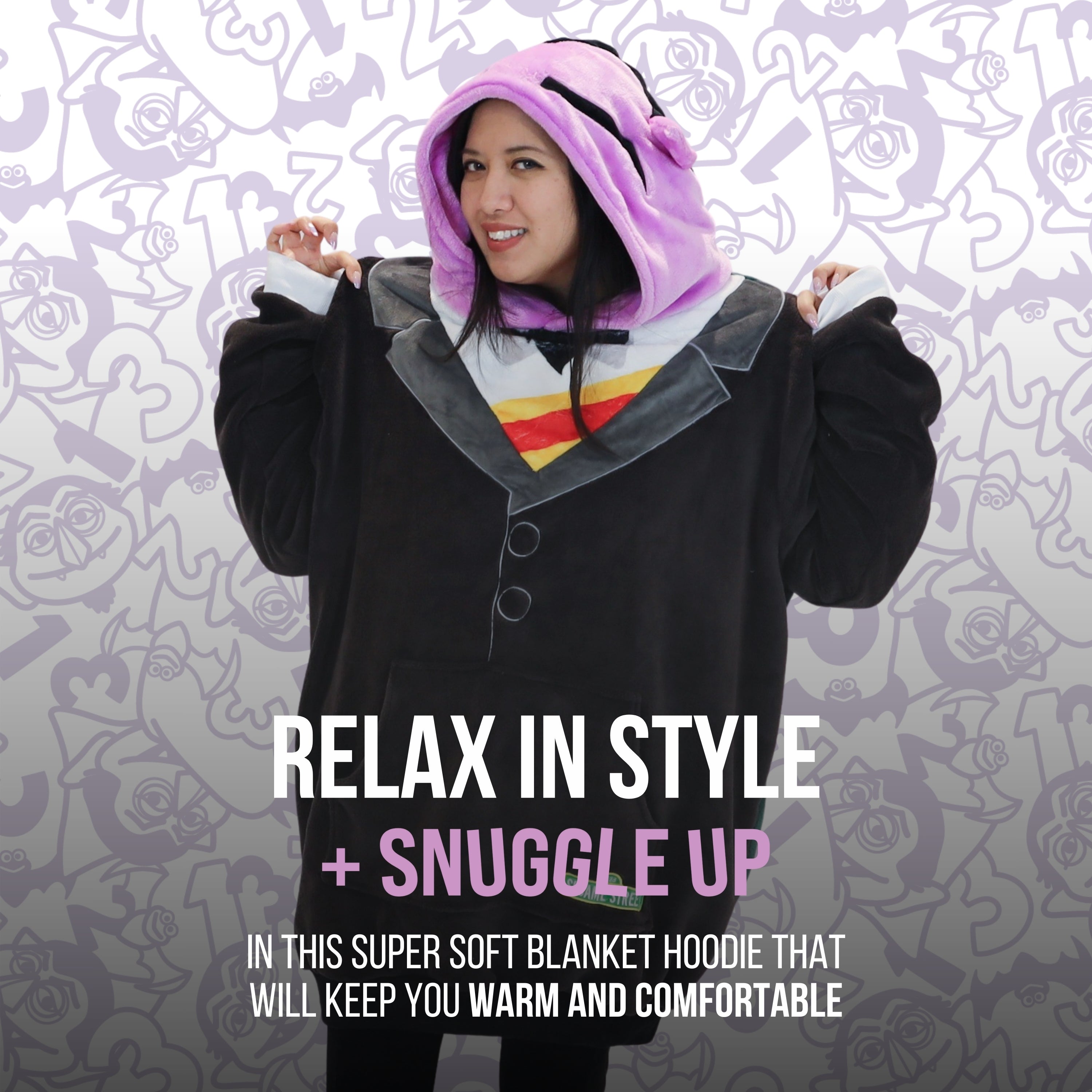 Sesame Street | Count Von Count Adult Snugible 2-in-1 Blanket Hoodie & Pillow