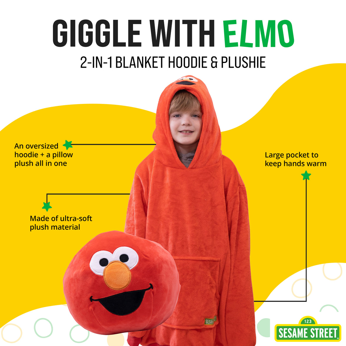 Sesame Street | Elmo Kids Snugible 2-in-1 Blanket Hoodie & Pillow
