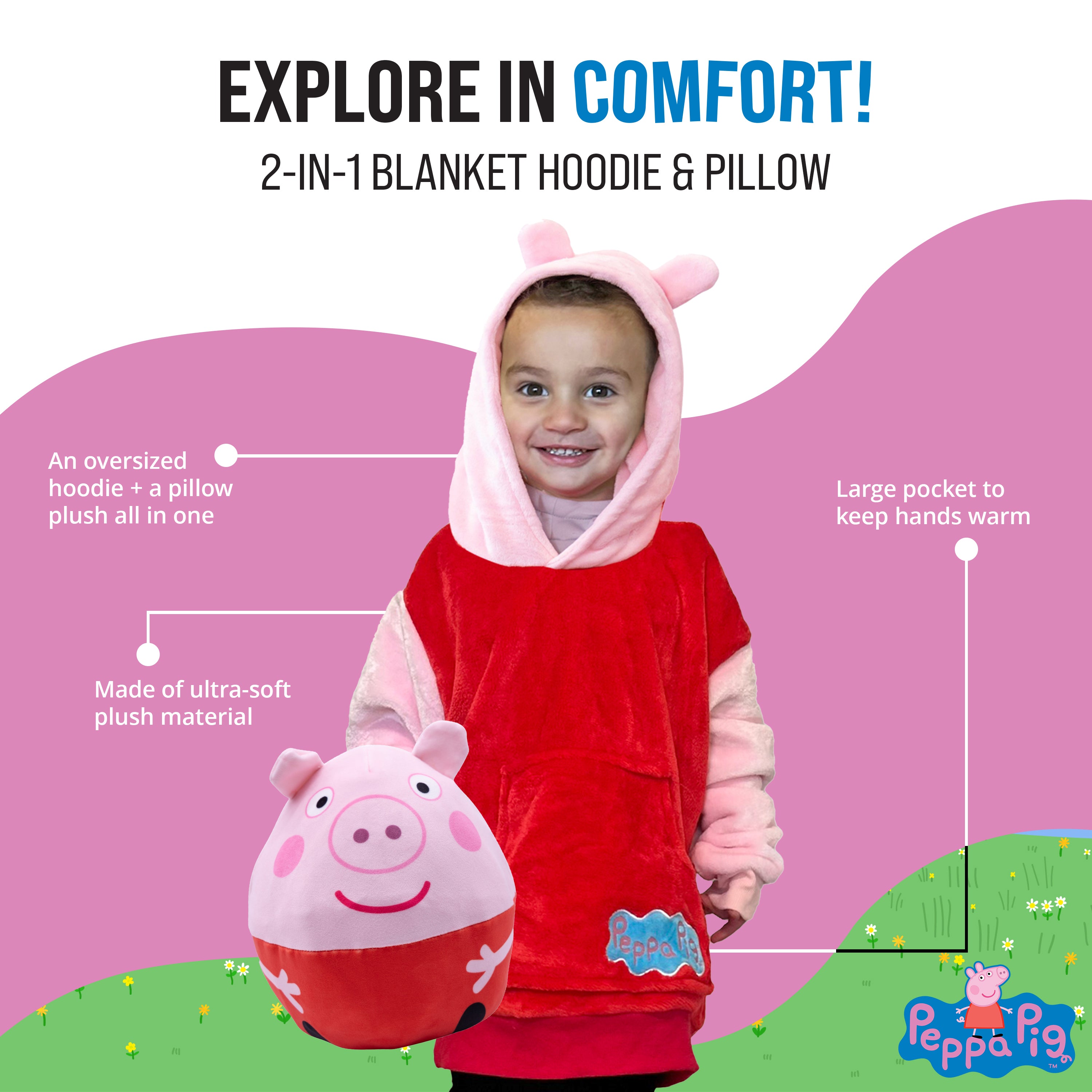 Peppa Pig Toddler Snugible | Blanket Hoodie & Pillow