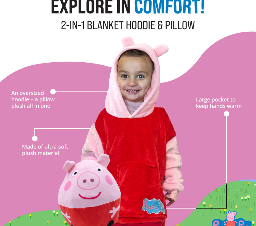 Hasbro | Peppa Pig Toddler Snugible | Blanket Hoodie & Pillow