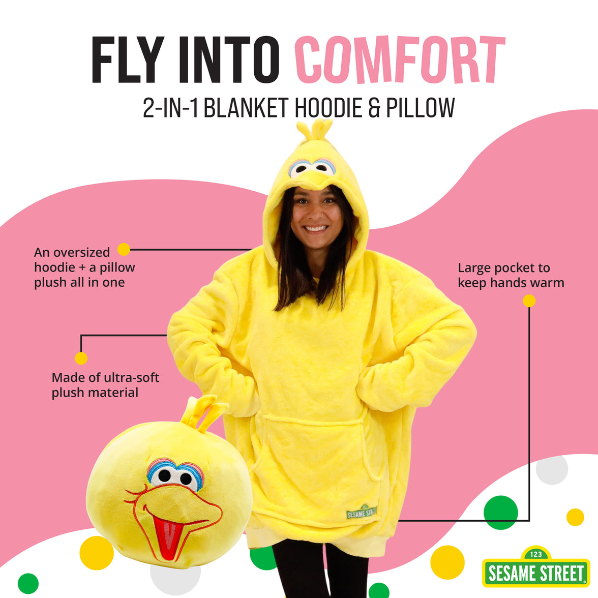 Sesame Street | Big Bird Adult Snugible 2-in-1 Blanket Hoodie & Pillow