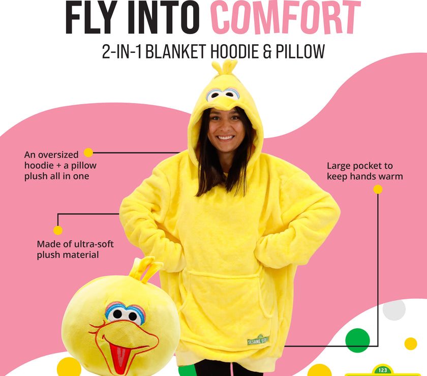 Sesame Street | Big Bird Adult Snugible 2-in-1 Blanket Hoodie & Pillow