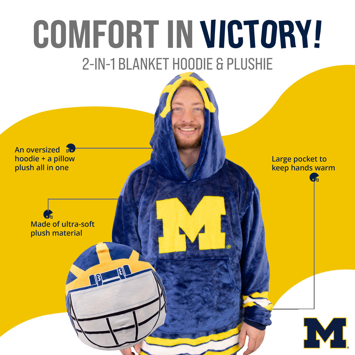 University of Michigan Helmet Snugible 2-in-1 Blanket Hoodie & Pillow