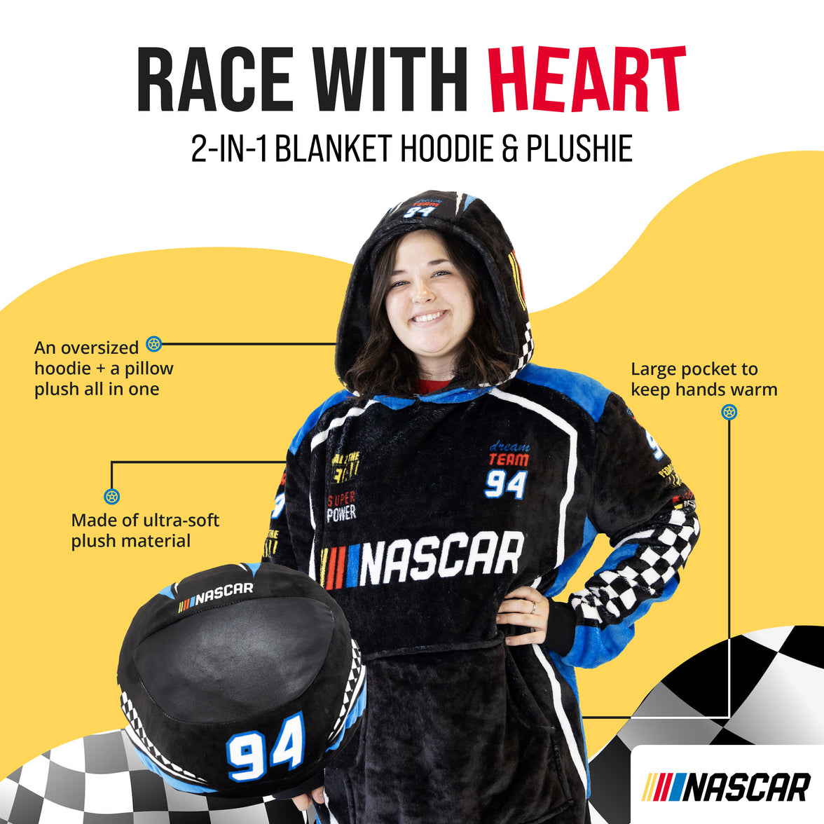 NASCAR | Black Racing Suit Snugible 2-in-1 Blanket Hoodie & Pillow