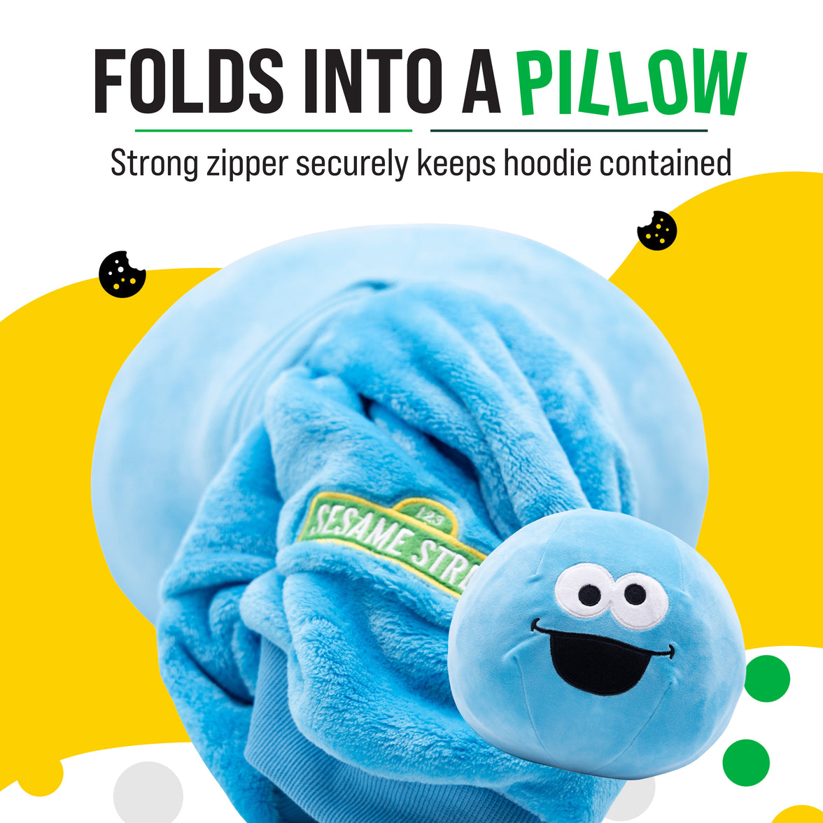 Sesame Street | Cookie Monster Kids Snugible 2-in-1 Blanket Hoodie & Pillow