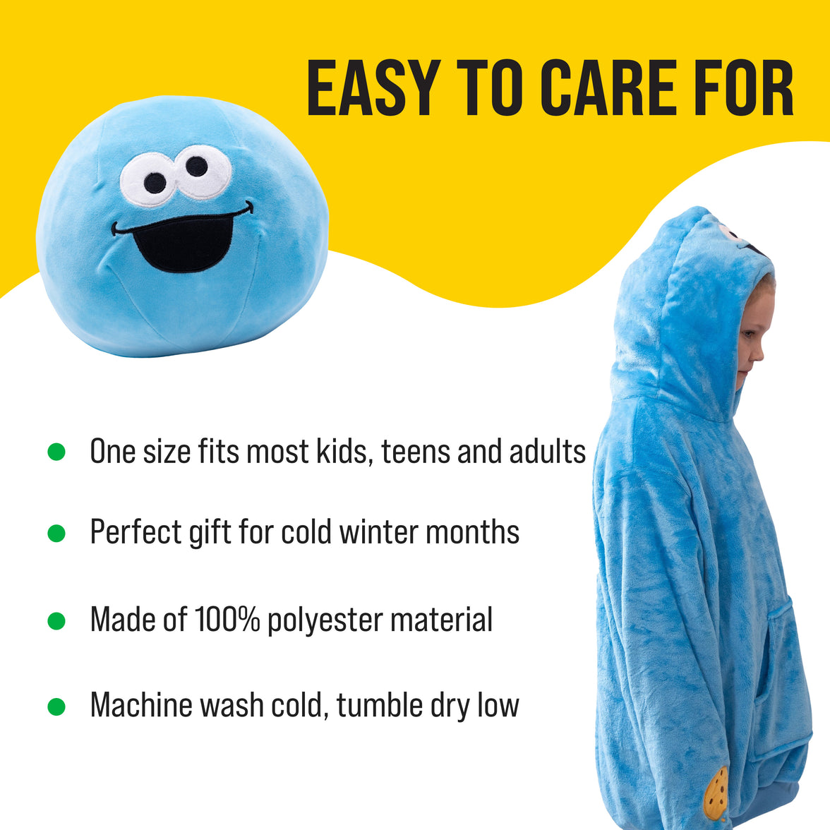 Sesame Street | Cookie Monster Kids Snugible 2-in-1 Blanket Hoodie & Pillow