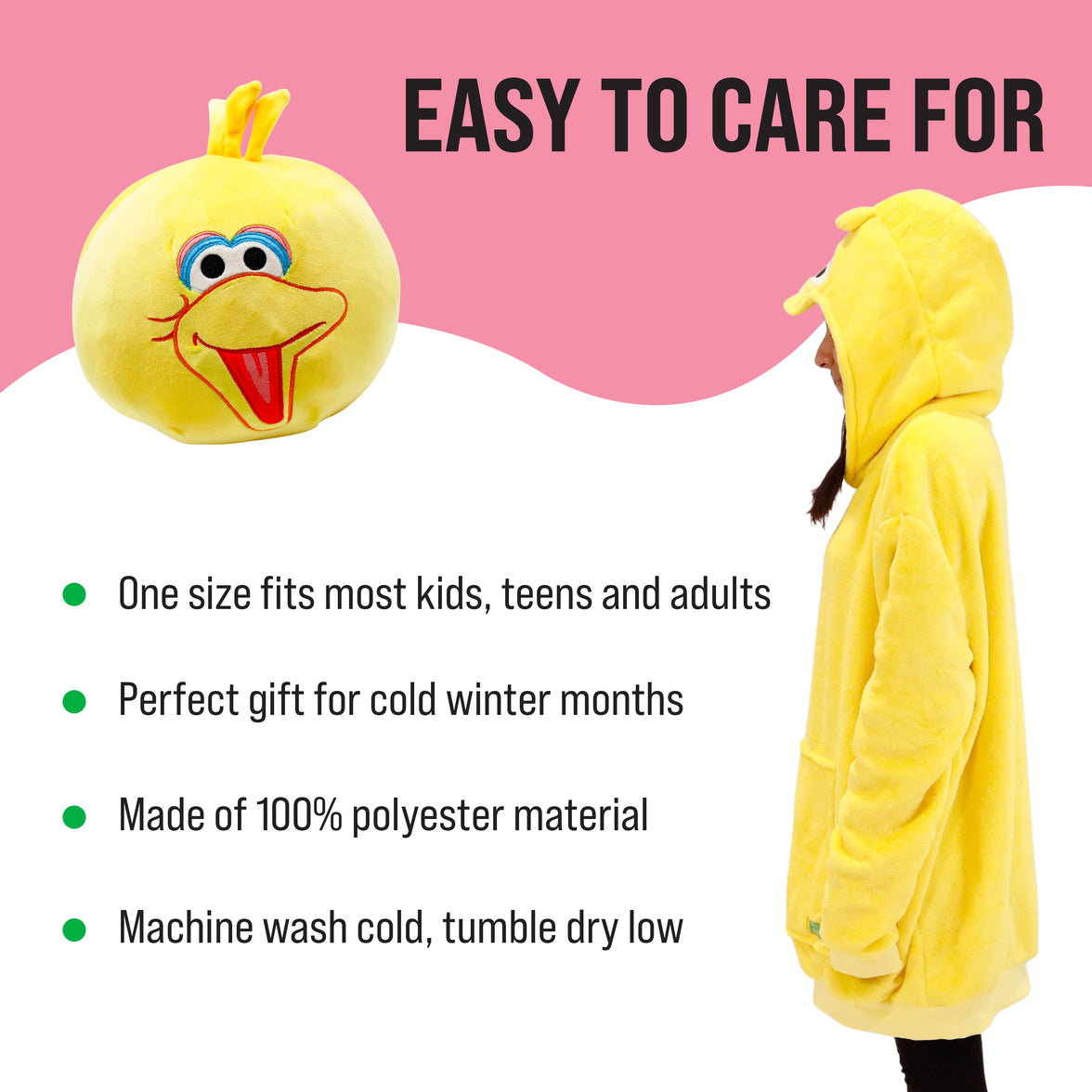 Sesame Street | Big Bird Adult Snugible 2-in-1 Blanket Hoodie & Pillow