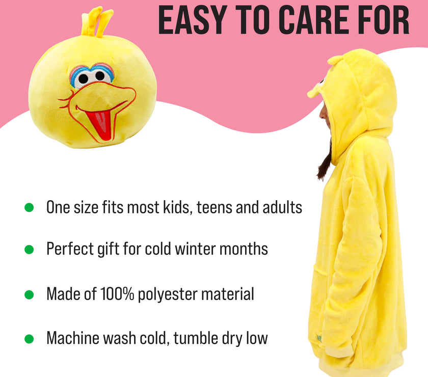 Sesame Street | Big Bird Adult Snugible 2-in-1 Blanket Hoodie & Pillow