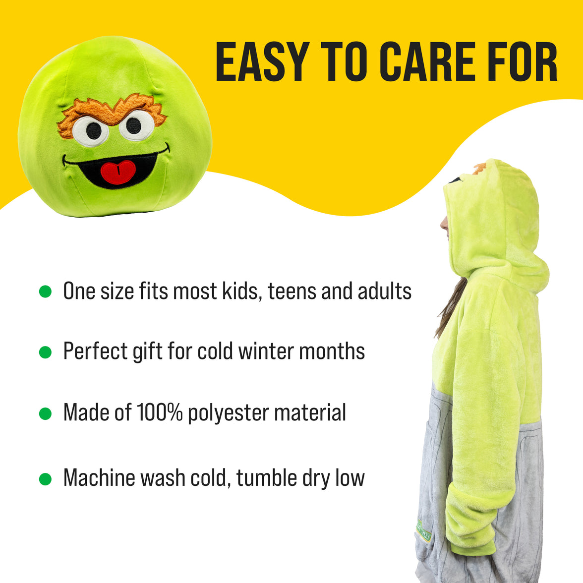 Sesame Street | Oscar the Grouch Adult Snugible 2-in-1 Blanket Hoodie & Pillow