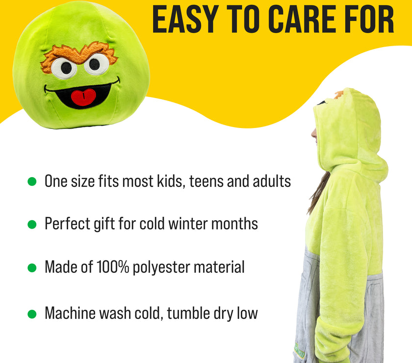 Sesame Street | Oscar the Grouch Adult Snugible 2-in-1 Blanket Hoodie & Pillow