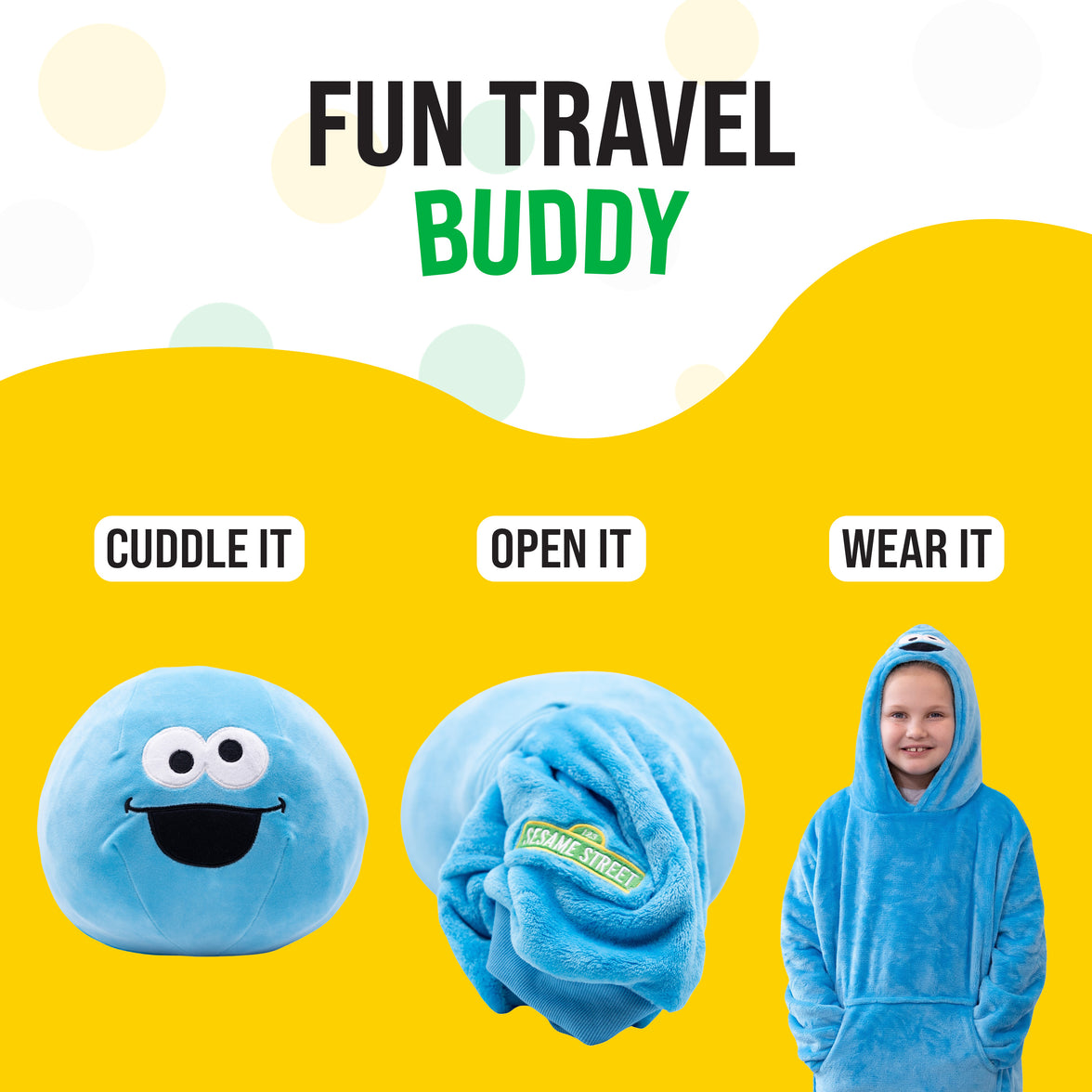 Sesame Street | Cookie Monster Kids Snugible 2-in-1 Blanket Hoodie & Pillow