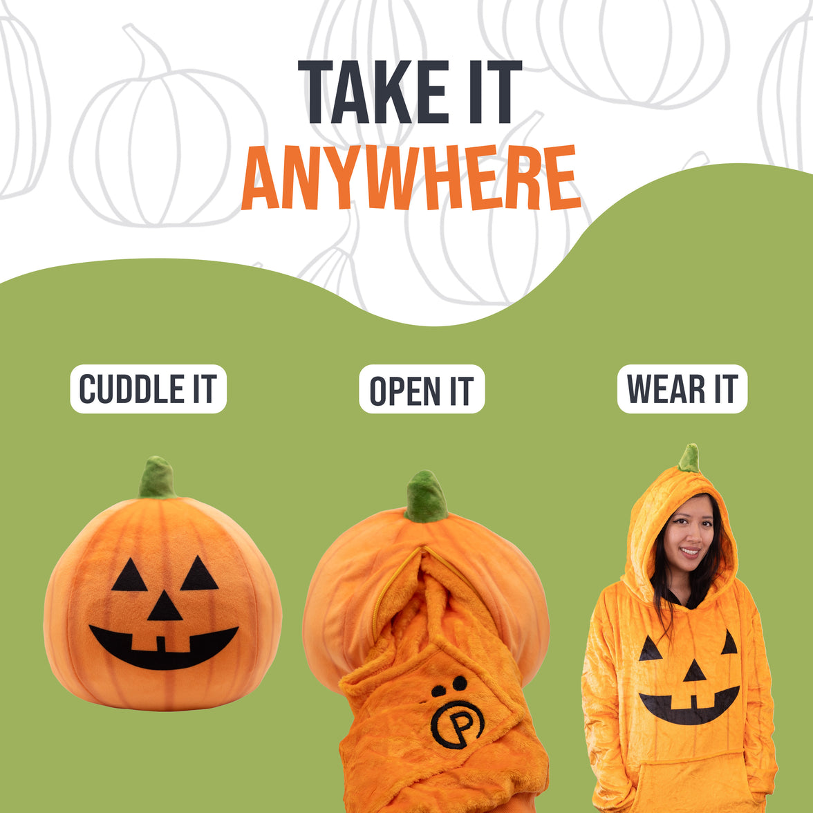 Pumpkin Snugible 2-in-1 Blanket Hoodie & Pillow