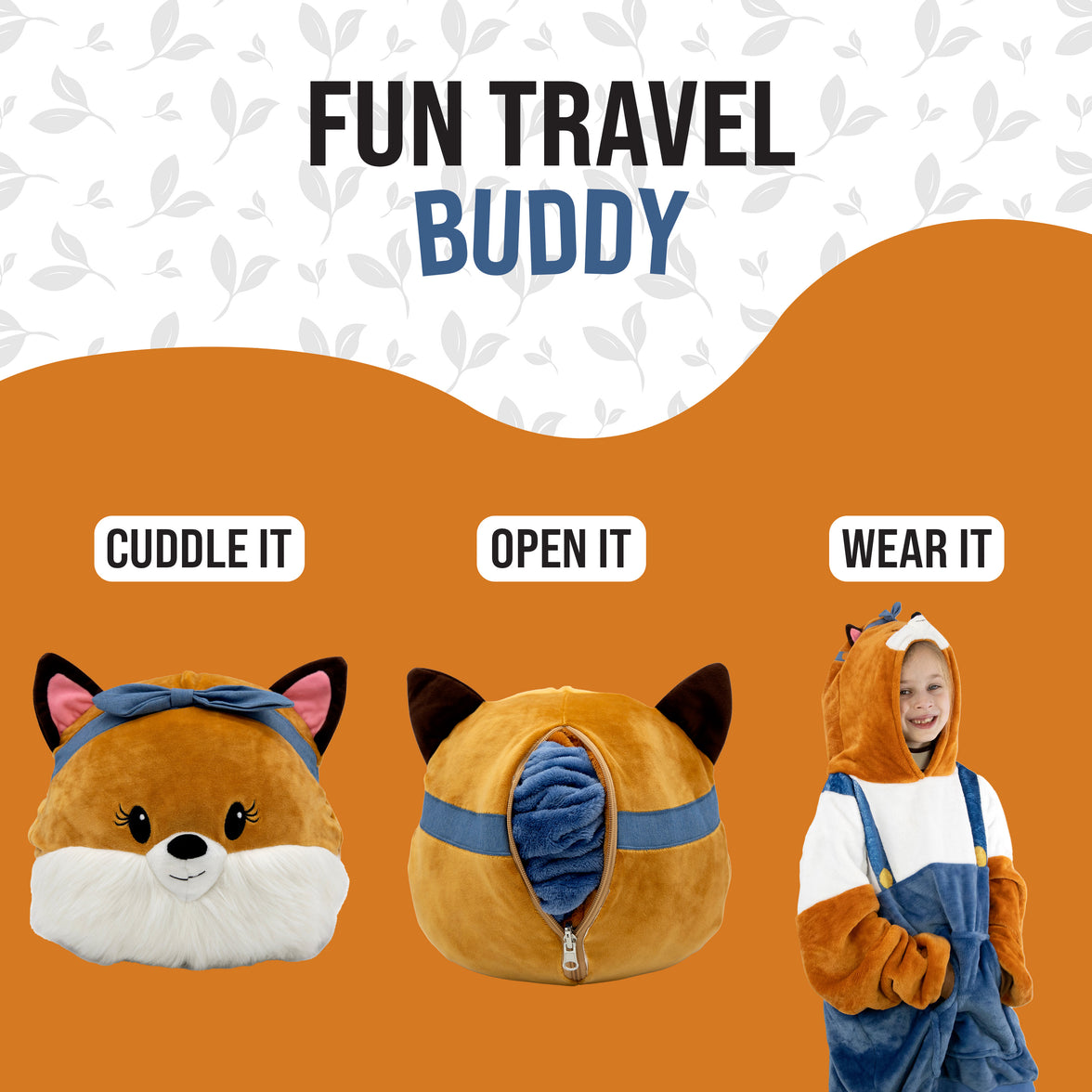 Sharewood Forest Friends Snugible Fiona the Fox Kids Size | Blanket Hoodie & Pillow