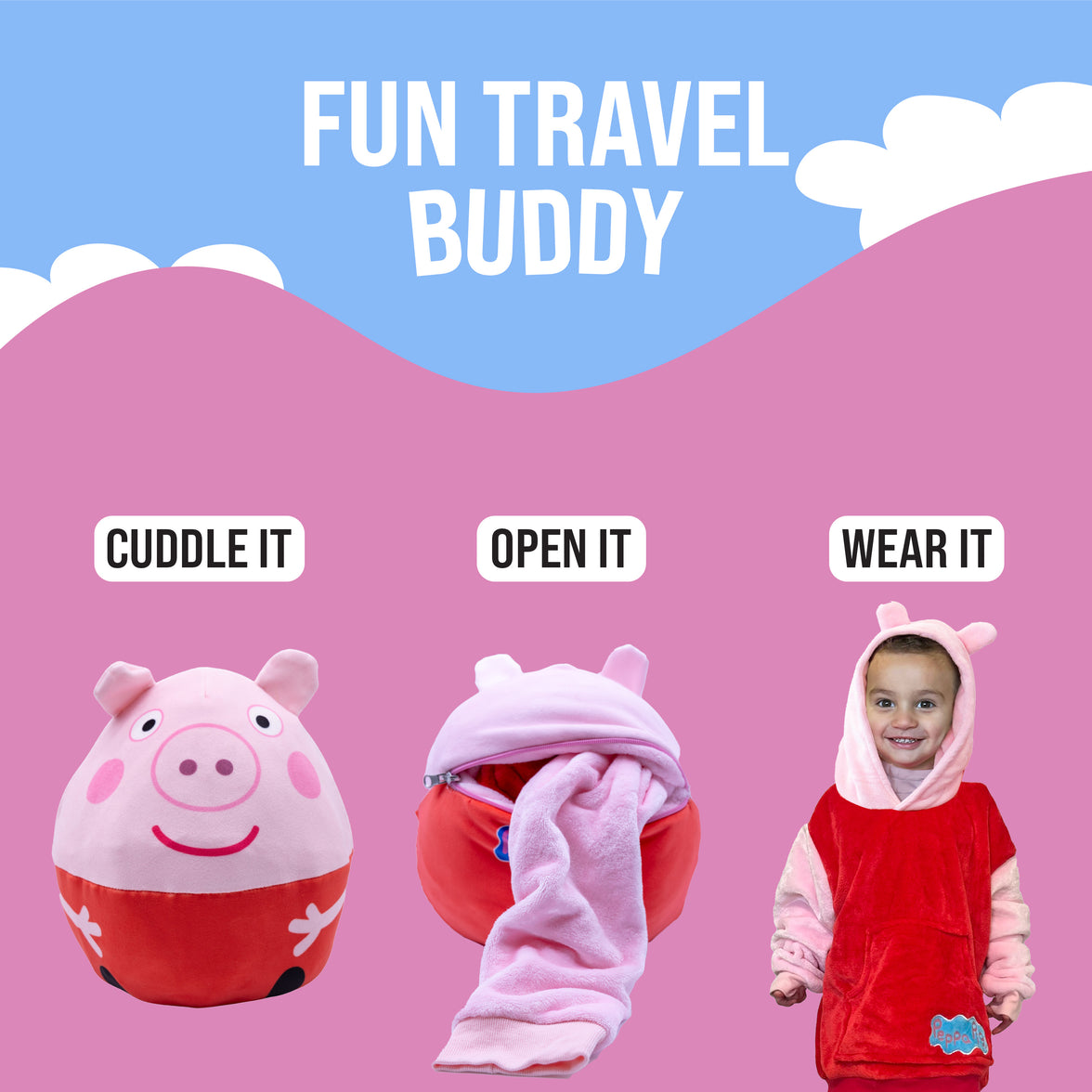 Hasbro | Peppa Pig Toddler Snugible | Blanket Hoodie & Pillow