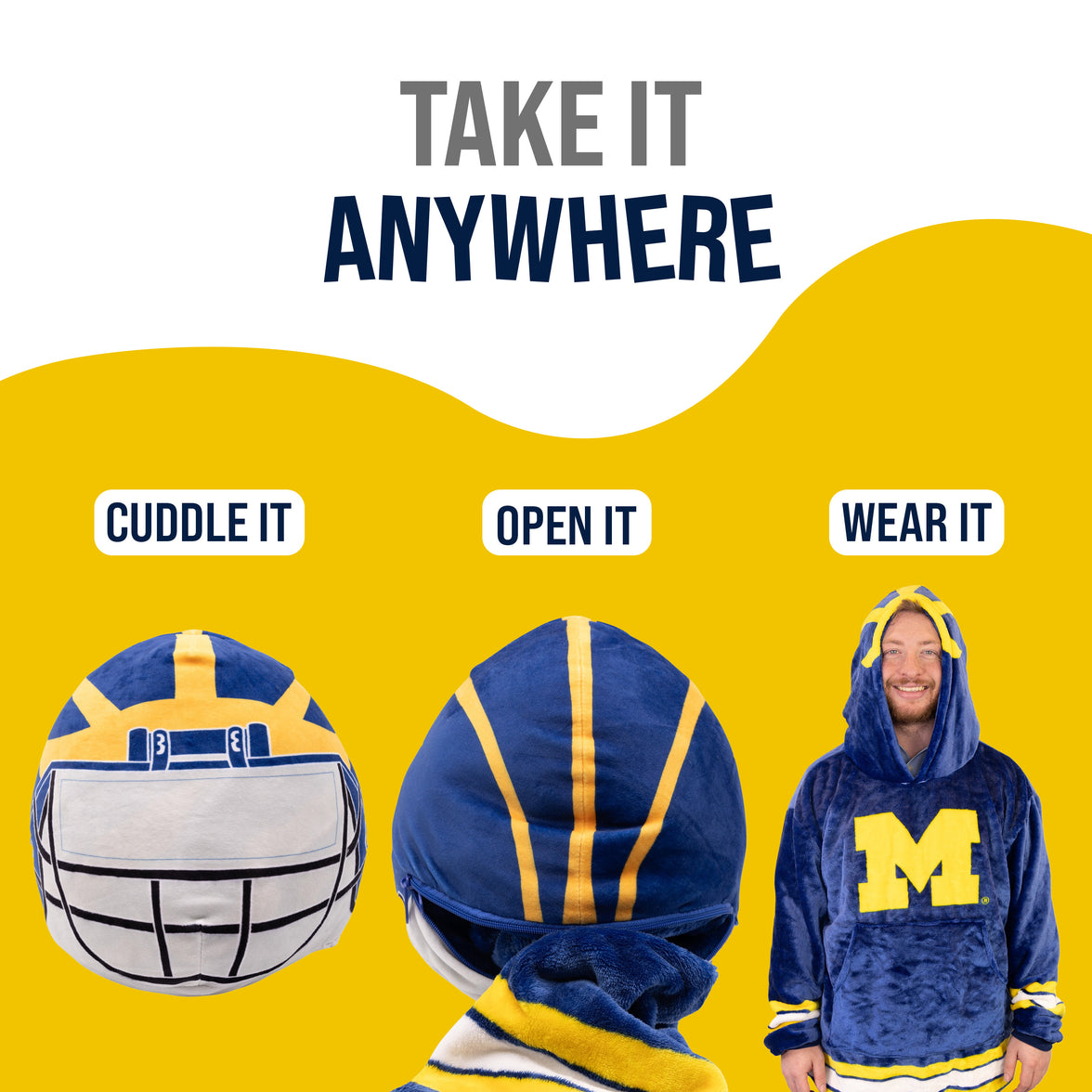 University of Michigan Helmet Snugible 2-in-1 Blanket Hoodie & Pillow