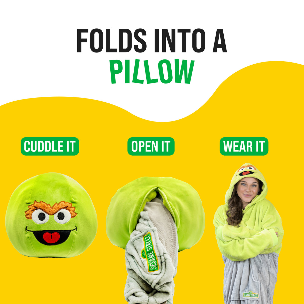 Sesame Street | Oscar the Grouch Adult Snugible 2-in-1 Blanket Hoodie & Pillow