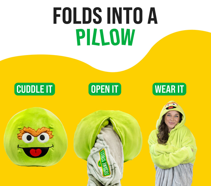 Sesame Street | Oscar the Grouch Adult Snugible 2-in-1 Blanket Hoodie & Pillow